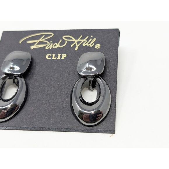 Birch Hill Earrings Black Doorknocker Black Metal Dangle Double Oval New - Picture 3 of 4